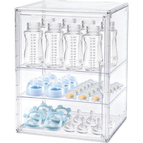 LARGE Baby Bottle Organizer, Upgraded Bottle Storage Organizer Baby for Countertop Cabinet, Removable Baby Organizer with Magnetic Door, Bottle Station Organizer for Nipples, Pump Parts, THICKENED