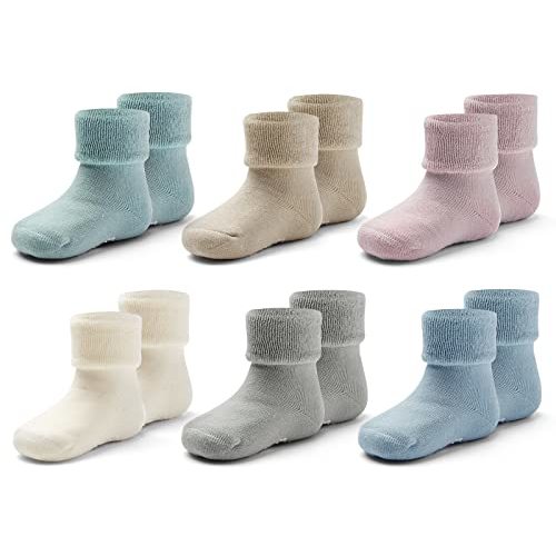 Baby Boys Winter Warm Socks Baby Non Slip Socks with Grips for Baby Girls Full Terry Christmas Socks 6 Pack