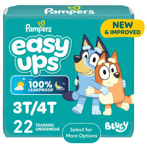 Pampers Easy Ups Bluey Potty Training Pants Boys Size 3T-4T, 22 Count, Soft, Leakproof, Pull-Up Underwear
