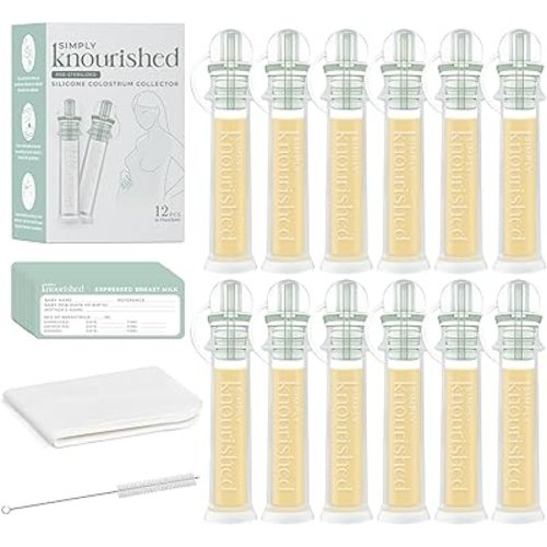 SimplyKnourished Colostrum Collector Kit, Reusable, BPA-Free, Leakproof, with Cotton Wipe, Case, Brush - 5ml, 12 Pieces