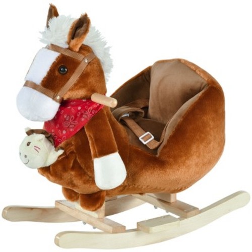 TopComfy Baby Bouncer and Rocker Toddler Kid Chair Plush Rocking Horse Toy Puppets for Living Room, Brown, 23.5"*13.8"*19"