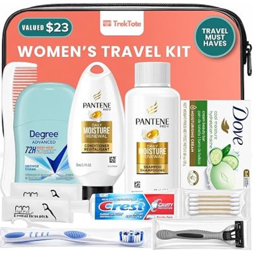 13-Piece Women’s Travel Toiletry Kit – With Premium Brand-Name Travel Toiletries