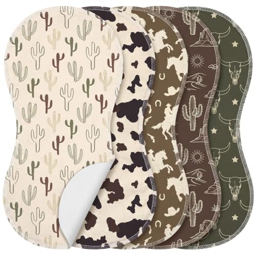 SmoothNovelty 5 Pack Green Western Baby Burp Cloths for Newborns, 19"x9" | Soft Absorbent Burping Rag, Spit up Cloths for Boy Girl, Baby Shower Nursery Decor Accent, Machine Washable Reusable Rag