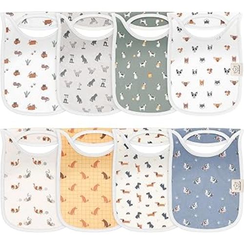 8-Pack Baby Bibs for Boys, Girls - Pullover Bibs for Drooling Teething Baby Girl & Boy Toddler, Newborn, Soft & Absorbent, Cute Colors, Large Torso Coverage Keep Infant Clean & Dry (Pets & Paws)