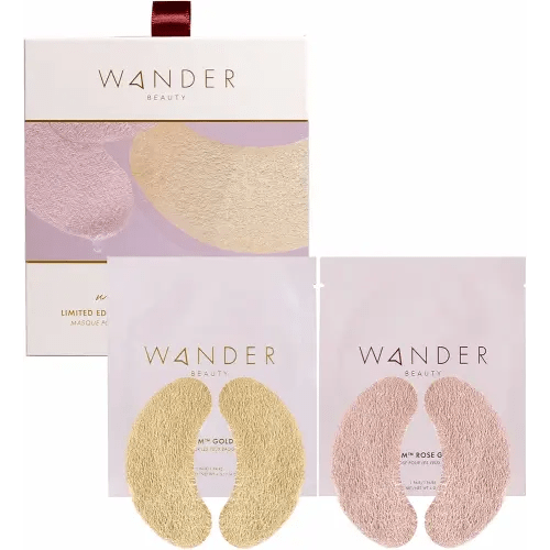 Wander Beauty Winter Glow Kit, Eye Masks, De-puffs, Brightens Dark Circles, Hydrates, Limited Edition, 16 Pairs, Gold & Rose Gold, Hyaluronic Acid, Calendula Extract, Suitable for All Skin Types