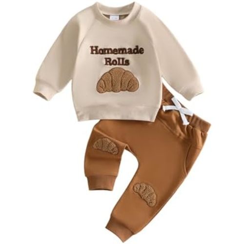 MoZiKQin Toddler Baby Boy Thanksgiving Outfit Turkey/Rolls Embroidery Sweatshirt and Pants Set Cute Fall Winter Clothes