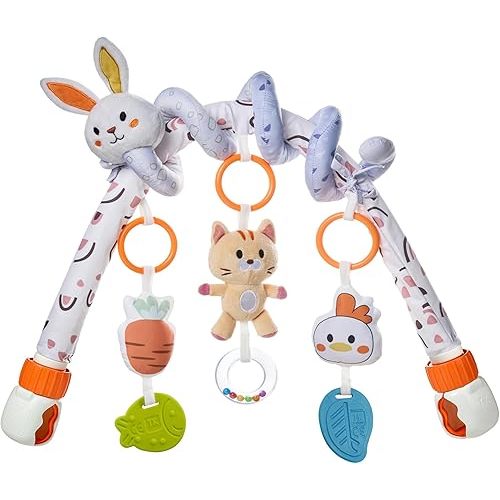 TUMAMA 2 in 1 Spiral Car Seat Toys for Babies 6-12 Months, Arch Stroller Toys for Infant 0-12 Months Hanging Toys with Clip Bouncer Bassinet Activity Toy