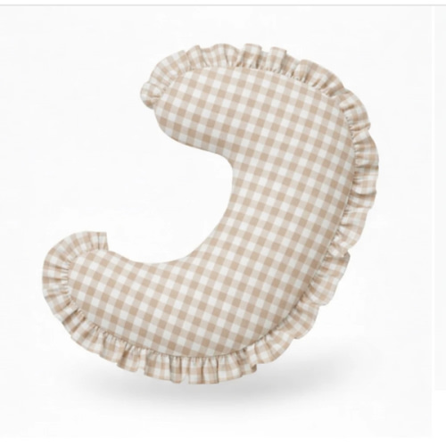 Beige Gingham Ruffle Nursing Pillow Cover