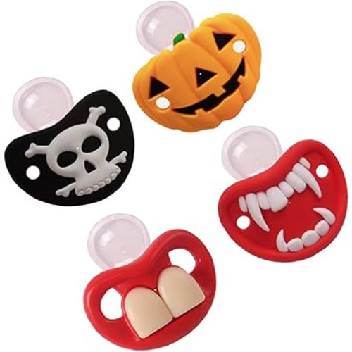 Funny Pacifier for Baby 0-18 Months Baby Halloween Pumpkin Skeleton Vampires Pacifiers Halloween Gifts for Babies BPA Free (4 Packs)