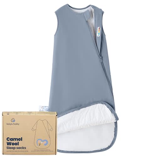 Kaiyababy Organic Cotton Baby Sleep Sack, 1.0 TOG Wearable Blanket, 0-6M | Safe Sleep Design, CPSC Tested, GOTS Certified, Organic Cotton & Camel Wool Filling, Temp Sensing Sticker, Two-Way Zipper