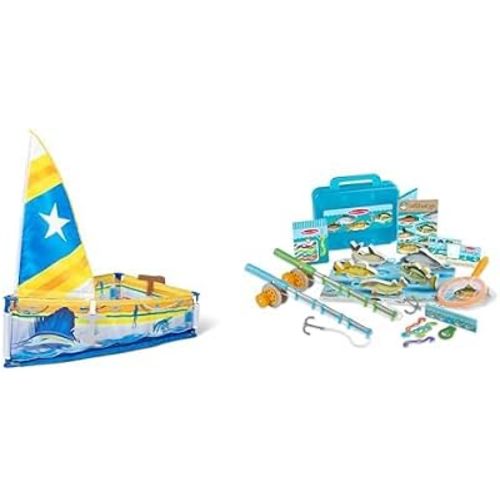 Melissa & Doug Let's Explore Outdoor Adventure Bundle - Sailboat Play Set & 21-Piece Fishing Play Set