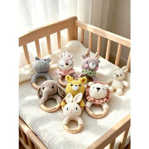 Customized name baby rattles, carved wooden Montessori toys, personalized newborn gifts, baby party favors