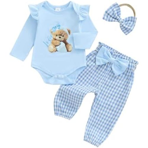 Newborn Infant Baby Girl Outfits Ruffle Bear Long Sleeve Romper Bodysuit Tops Pants Set Cute Fall Winter Clothes