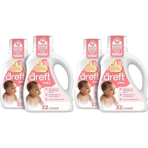 Dreft Baby Liquid Laundry Detergent, Gentle on Sensitive Skin Laundry Soap, 42 fl oz, 32 Loads, Pack of 2 (Packaging May Vary)