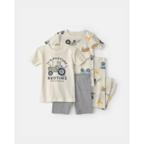 Toddler Boy Farm 100% Cotton 4-Piece Pajama Set - Ivory/Grey | Carter's
