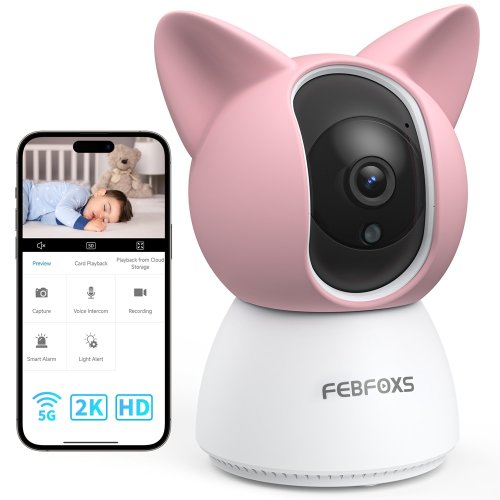 Febfoxs 2K Baby Monitor 5G-2.4G Wifi Indoor Security Camera 360 degrees Pan or Tilt Baby Monitor with Camera and Audio Night Vision 2 Way Audio