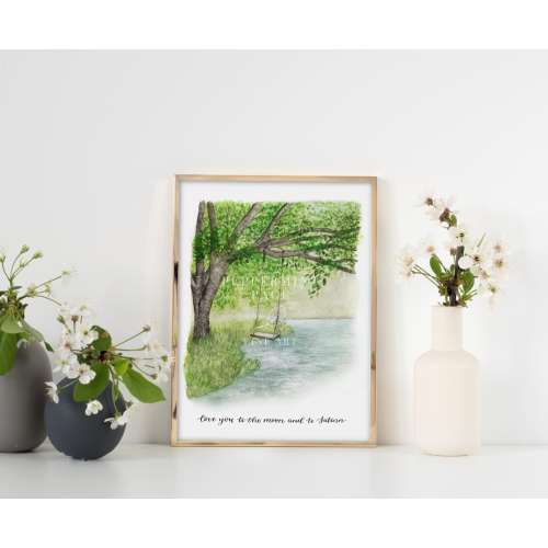 seven love you to the moon and to saturn hand-painted watercolor art print and poster (signed, unframed)