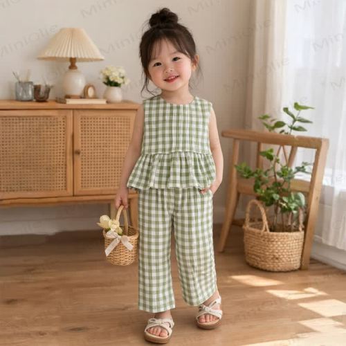 Baby Toddler Green Plaid Sleeveless 2-piece Set