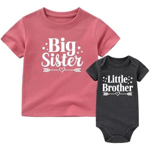 Big sister little brother outfit matching shirts for girls lil bro baby bodysuits
