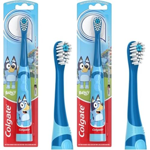 Colgate Kids Battery Powered Toothbrush | Extra Soft Bristles | Flat-Laying Handle | Bluey | 2 Pack