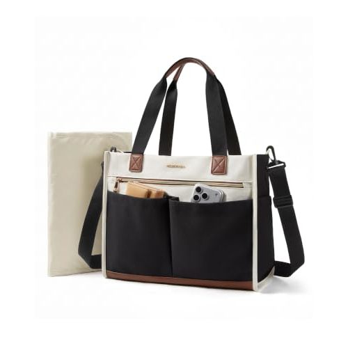 mommore Canvas Diaper Bag Tote Stylish Mommy Baby Hospital Bag | Insulated Pockets, Stroller Straps & Portable Changing Pad, Large Capacity for Labor Delivery
