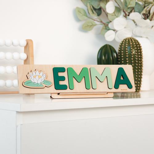 Unique Name Puzzle with Flower Christmas Personalized Gift for Baby and Toddler Natural Wooden Puzzle First Birthday Gift Montessori Toys
