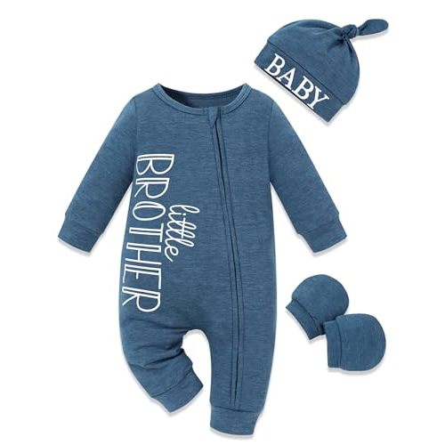 FoWear Baby Boy Clothes Letter Print One Piece Romper Baby Coming Home Outfits with Hat Newborn Boy Outfits