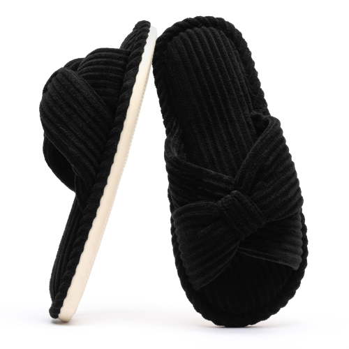 TRANSLINK Open Toe Slippers Memory Foam Comfort Corduroy Crossbands Perfect Gift for Women