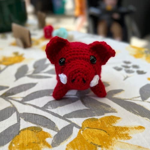 MINI Crochet Stuffed Razorback | Handmade Arkansas Hog Plush | Football Fan Gift | College Sports Fan Decor | Crochet Mascot Toy
