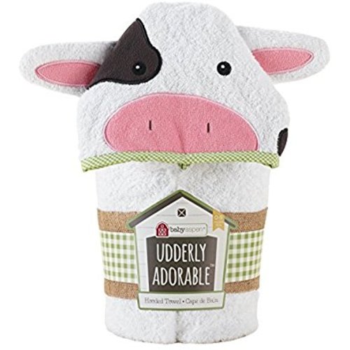 Baby Aspen Utterly Adorable Hooded Spa Towel, White - Cow