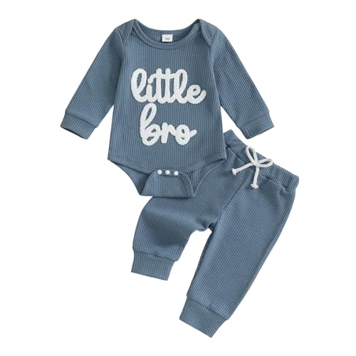 MERSARIPHY Newborn Baby Boy Fall Winter Clothes Mama's Boy Little Dude Outfit Embroidery Waffle Knit Romper Pants Sets