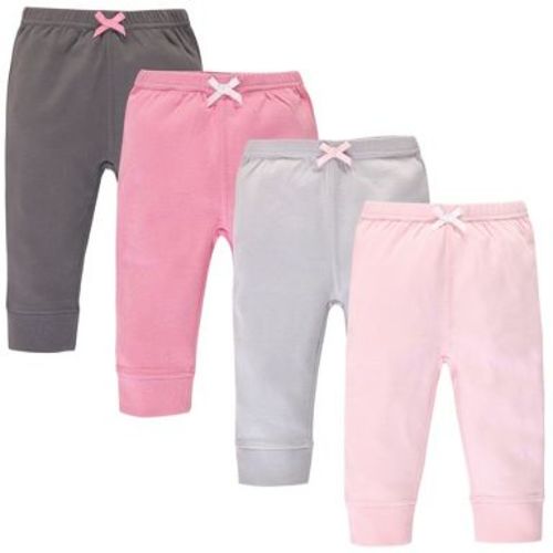 Touched by Nature Baby and Toddler Girl Organic Cotton Pants 4pk, Pink Gray Solid, 0-3 Months