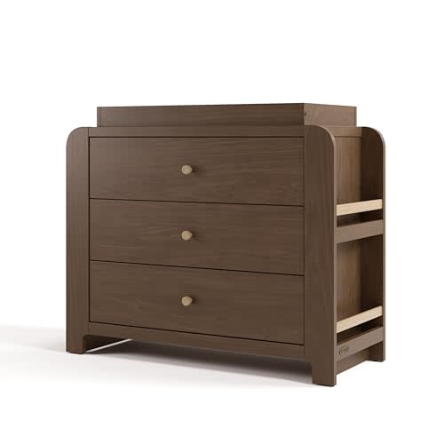 Graco Read-with-Me 3 Drawer Chest with Bookshelves and Removable Changing Topper (Hazelnut with Driftwood) - GREENGUARD Gold Certified, Nursery & Kids' Bedroom Wood Chest with Spacious Storage