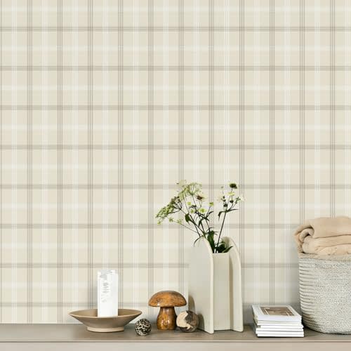 Plaid Wallpaper Peel and Stick Boho Plaid Self Adhesive Removable Wallpaper for Wall Decor Bedroom Bathroom Waterproof Gingham Neutral Checkered Contact Paper for Cabinets Nursery 393in 17.3in