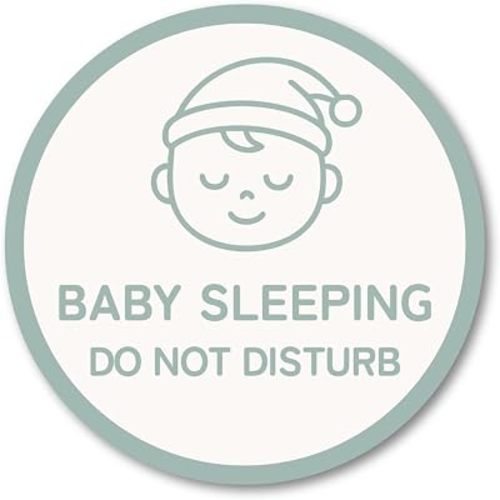 Baby Sleeping Door Sticker - 4 Inch Do Not Disturb Sign for Front Door - Waterproof Vinyl Decal for Quiet Home - Mint Gray