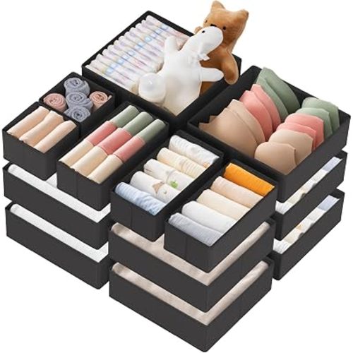 Drawer Organizer Clothes, 21 Pack Dresser Organizer for Baby Clothes, Underwear, Sock - Foldable Closet Organization and Storage Dividers Bins for Nursery, Bedroom (Black)