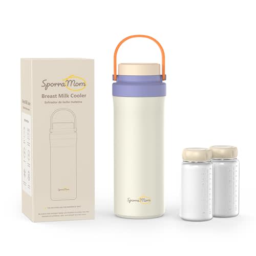 SporraMom Breastmilk Cooler, Portable Breast Milk Cooler Bottle for Outdoor, 22oz Large Capacity Travel Breastmilk Chiller with 2 Pack Baby Bottles for Breastmilk Storage, Keep Cooling 24H (Purple)