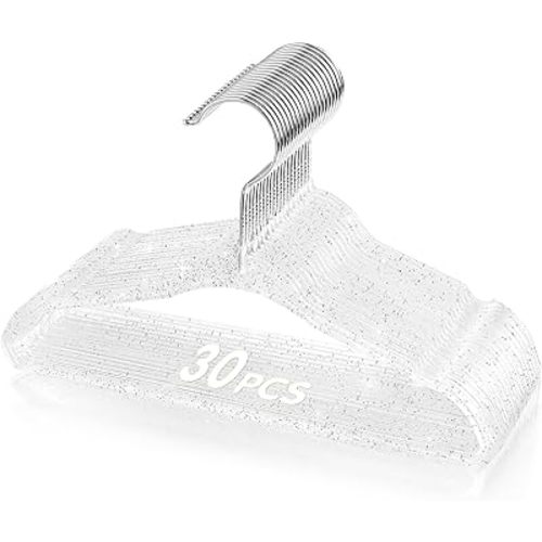VIS'V Acrylic Baby Glitter Hangers, 11 Inch, Clear, 30 Pcs