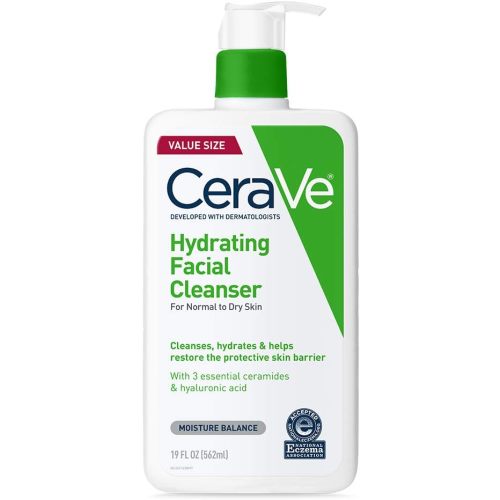 CeraVe Hydrating Facial Cleanser, Moisturizing Face Wash For Dry Skin, Hyaluronic Acid + Ceramides + Glycerin, Hydrating Cleanser For Normal To Dry Skin, National Eczema Association Certified