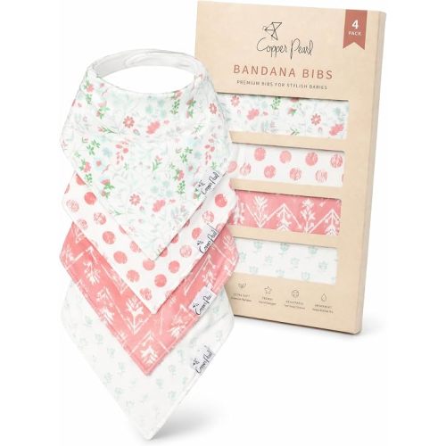 Copper Pearl Baby Bibs 4 Pack, Printed Bandana Drool Bibs for Baby Girl & Boy, Soft Cotton Drooling Teething Bibs