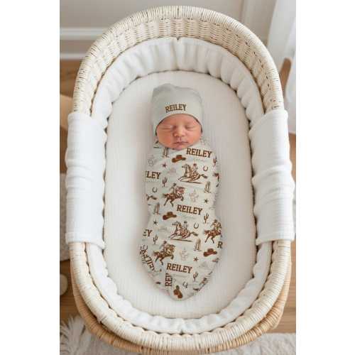Personalized Cowboy Baby Blanket - Western Minky Custom Name Boy Newborn Gift