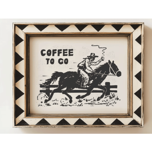 Coffee To Go Cowboy Art Print: Retro Western Poster for Kitchen Wall Decor
