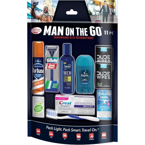 Convenience Kits International Men’s 11 Piece Kit with Oral Care and Grooming Essentials, Featuring: Travel Size Products, Blue