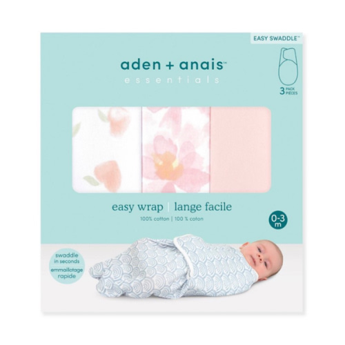 aden + anais 3-pack Essentials No Zip Wrap Swaddles, Garden Floral, Pink, Girls, Newborn, 0-3 Months