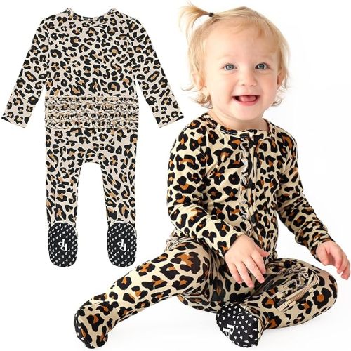 Posh Peanut Footie Pajamas for Baby Girls – Sleepers in Viscose from Bamboo with 2-Way Zipper & Ruffle Trim