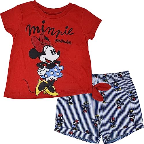 Disney Minnie Mouse Rainbow Floral T-Shirt and Chambray Shorts Outfit Set Infant to Big Kid Sizes (12 Months - 14-16)
