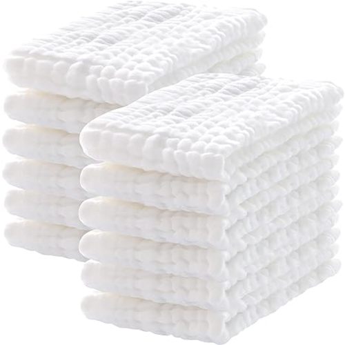 12 Pack Muslin Burp Cloths 100% Cotton Muslin Cloths Large 20''x10'' Extra Soft and Absorbent Baby Burping Cloth - White - 10x20 Inch (Pack of 12)