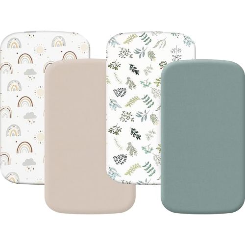 4 Pack Bassinet Sheets (19" x 33"), Compatible with Baby Delight Beside Me Dreamer and Dream On Me Skylar/Lotus/Traveler Baby Bassinet, Soft and Skin-Friendly, Mint Green and Color Rainbow