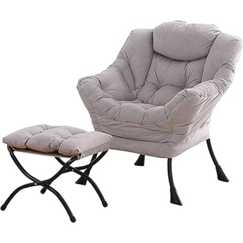 Tiita Modern Lazy Chair with Ottoman, Large Accent Armchair, Leisure Sofa Armchair with Footrest for Bedroom, Living Room, and Dorm Rooms