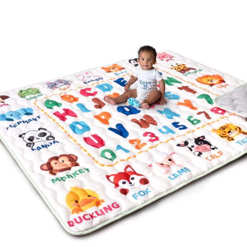 Beavtaens Baby Play Mat for Floor, Fits 71x59 Playpen, Non-Slip, Soft for Infants, 0-4 Years, Beige Animals